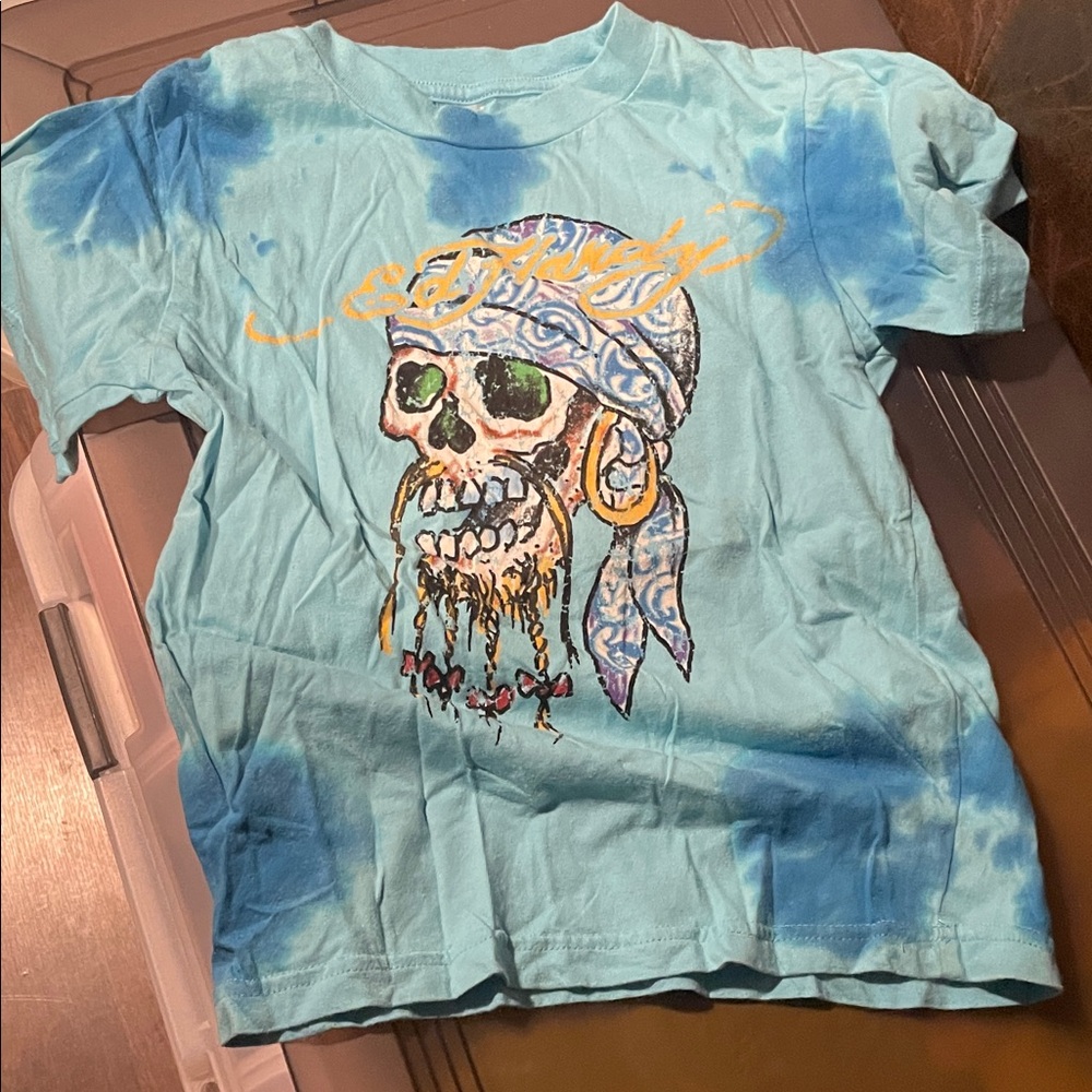 Ed Hardy Aqua Pirate Skull Tee